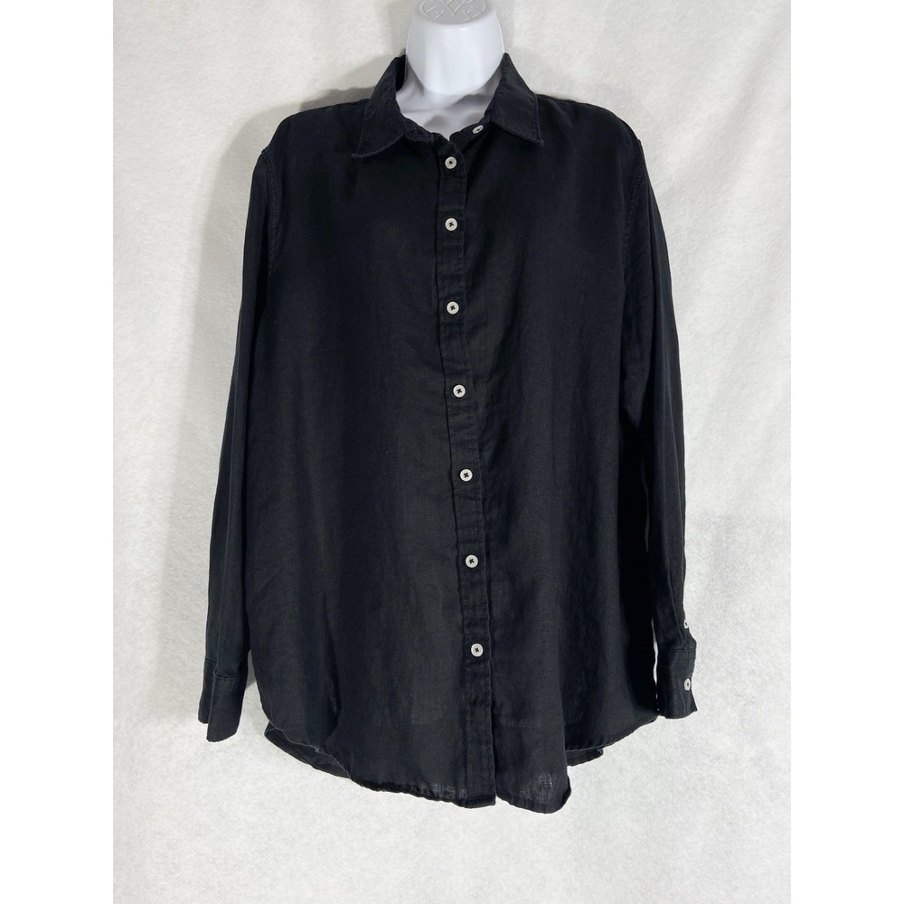 Quince Shirt‎ Women's XL Black Button Up Long Sleeve 100% Linen Minimalist